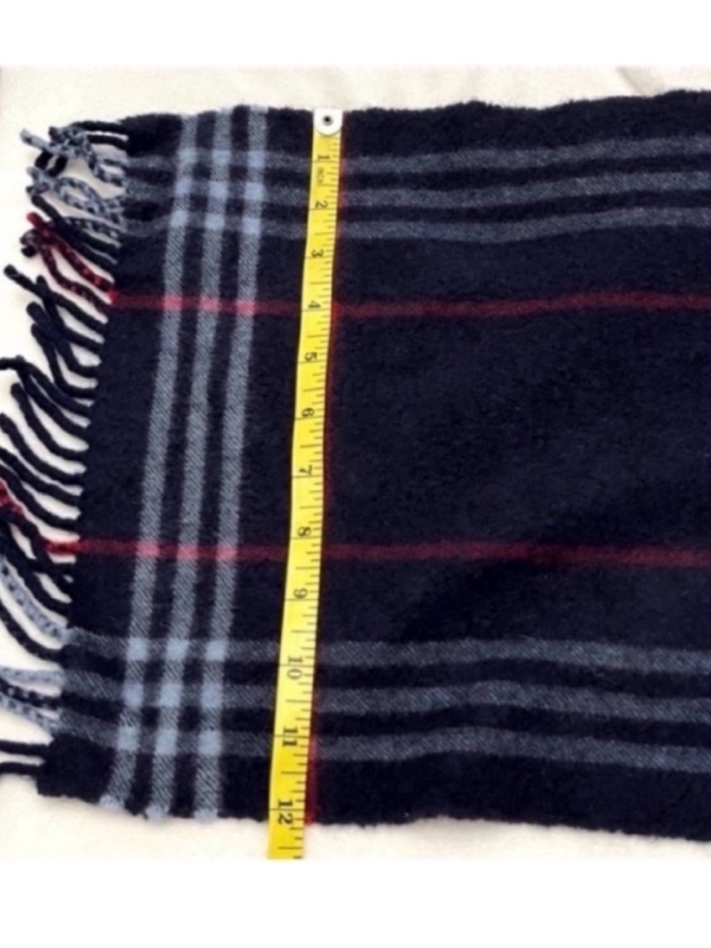 Burberry Cashmere Navy Plaid Fringe Scarf with Red Accent
One Size - Picture 4 of 5